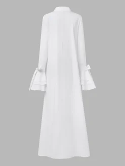 Urban Plain Ruffle Sleeve Shirt Collar Maxi Dress