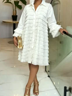 Urban Plain Shirt Collar Midi Dress