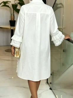 Urban Plain Shirt Collar Midi Dress