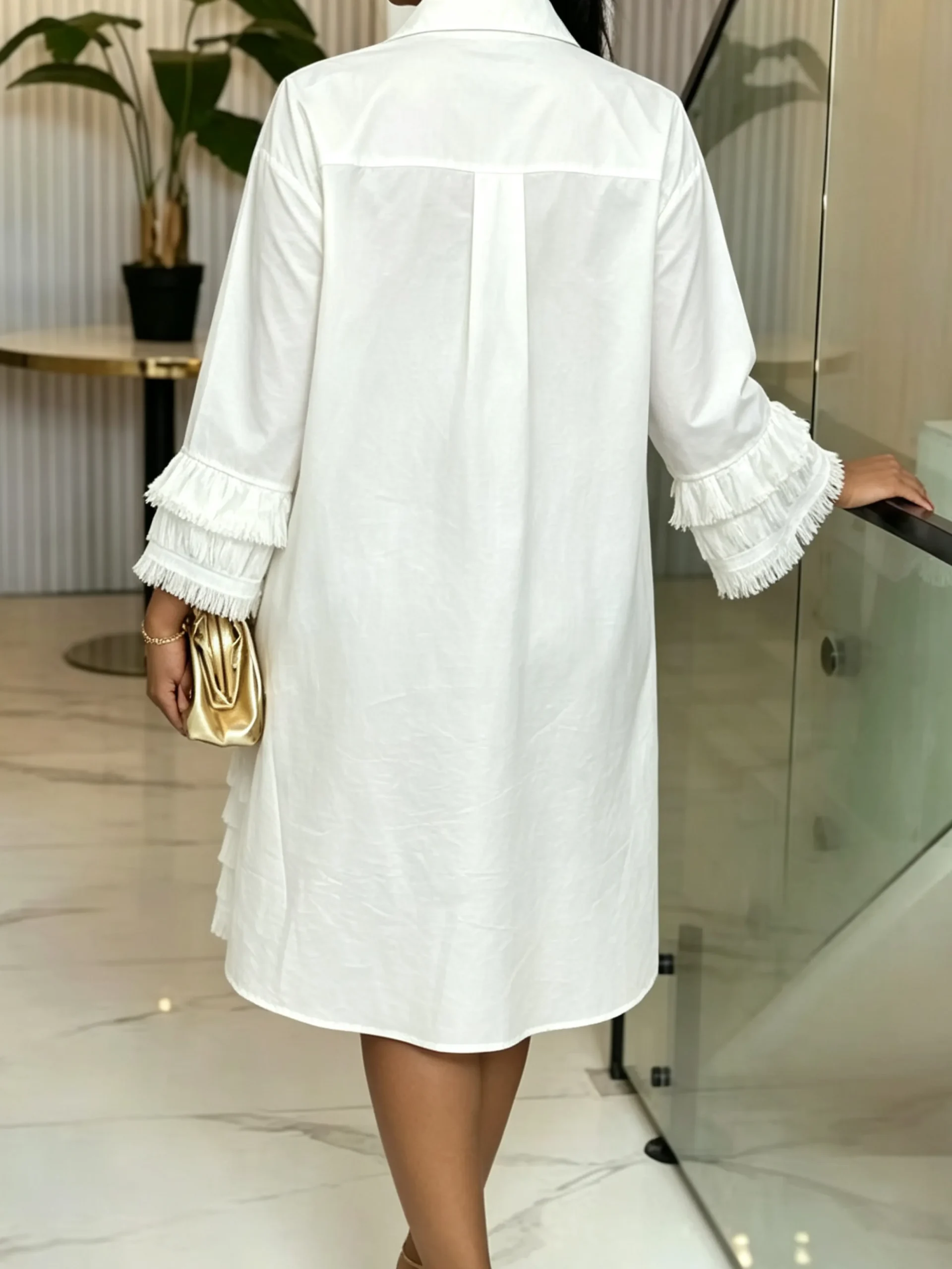 Urban Plain Shirt Collar Midi Dress