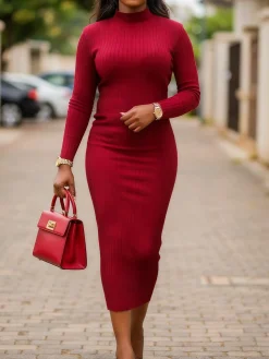 Urban Plain Stand Collar Sweater Dress