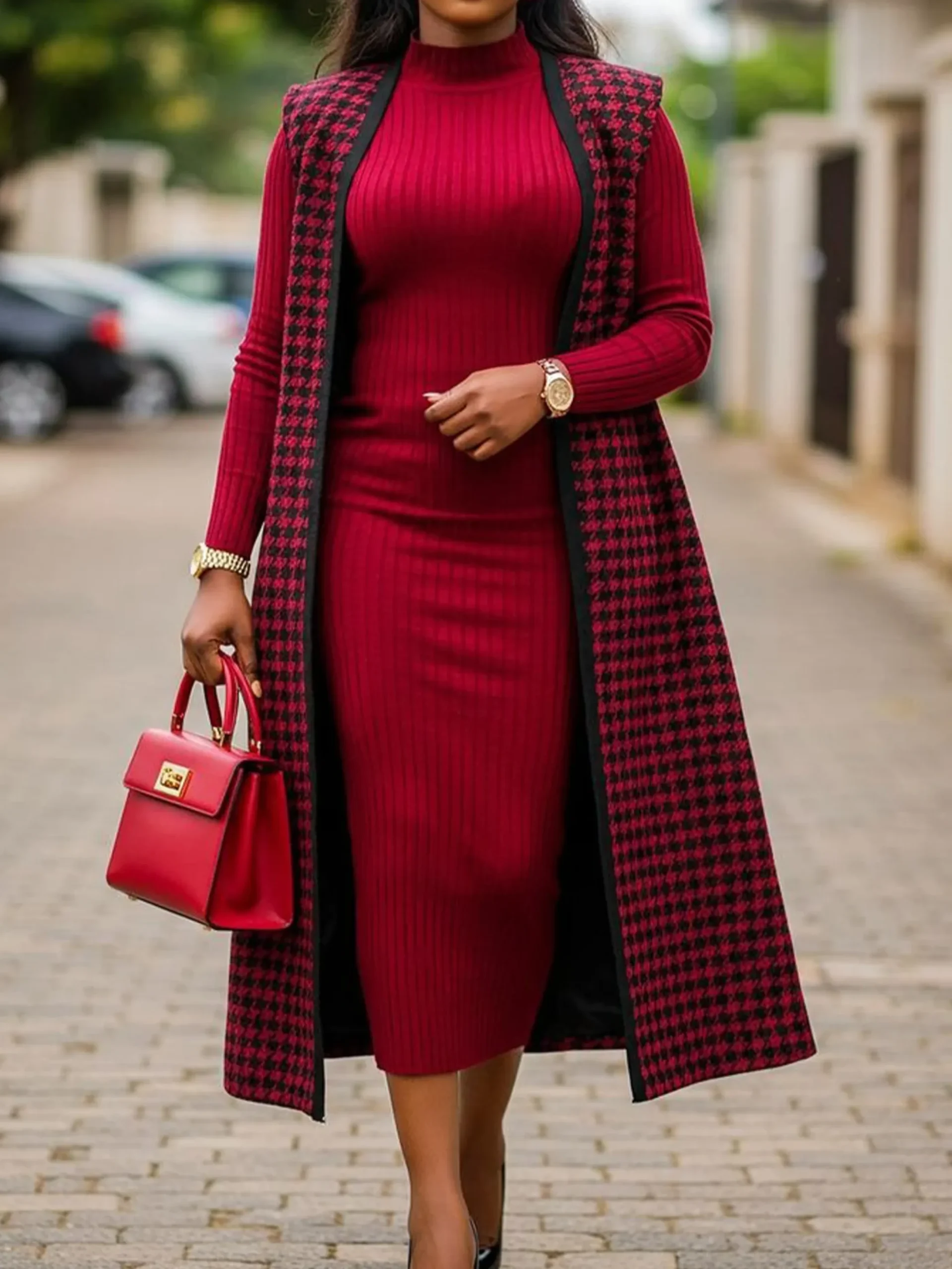 Urban Plain Stand Collar Sweater Dress