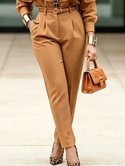 Urban Plain Straight Pants No Belt