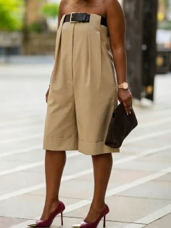 Urban Plain Straight Pants With Belt（Two Ways To Wear Jumpsuits And Pants）