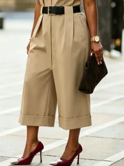 Urban Plain Straight Pants With Belt（Two Ways To Wear Jumpsuits And Pants）