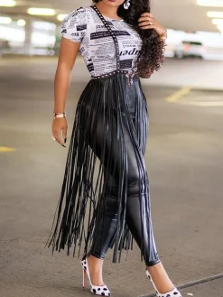Urban Plain Tassel Slim Fit Pants