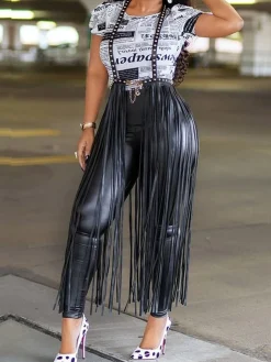 Urban Plain Tassel Slim Fit Pants