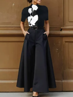Urban Plain Wide Leg Pants No Belt
