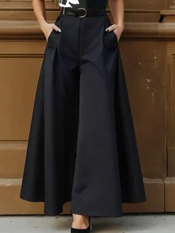 Urban Plain Wide Leg Pants No Belt