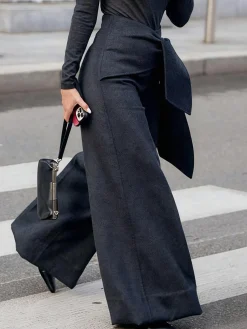 Urban Plain Wide Leg Pants With Belt