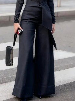 Urban Plain Wide Leg Pants With Belt