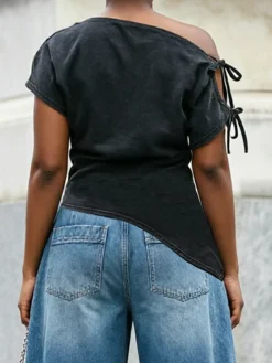 Urban Plain Zipper Asymmetrical Blouse