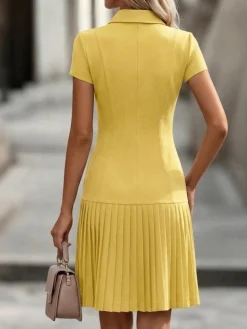 Urban Plain Zipper Shawl Collar Knee Length Dress