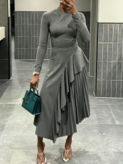 Urban Pleated Plain Midi Skirt
