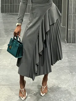 Urban Pleated Plain Midi Skirt