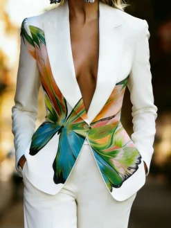 Urban Printing Floral Lapel Collar Blazer