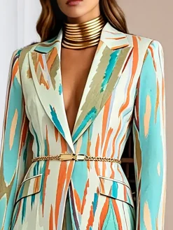 Urban Printing Geometric Shawl Collar Blazer With No Belt