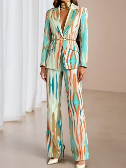 Urban Printing Geometric Shawl Collar Blazer With No Belt