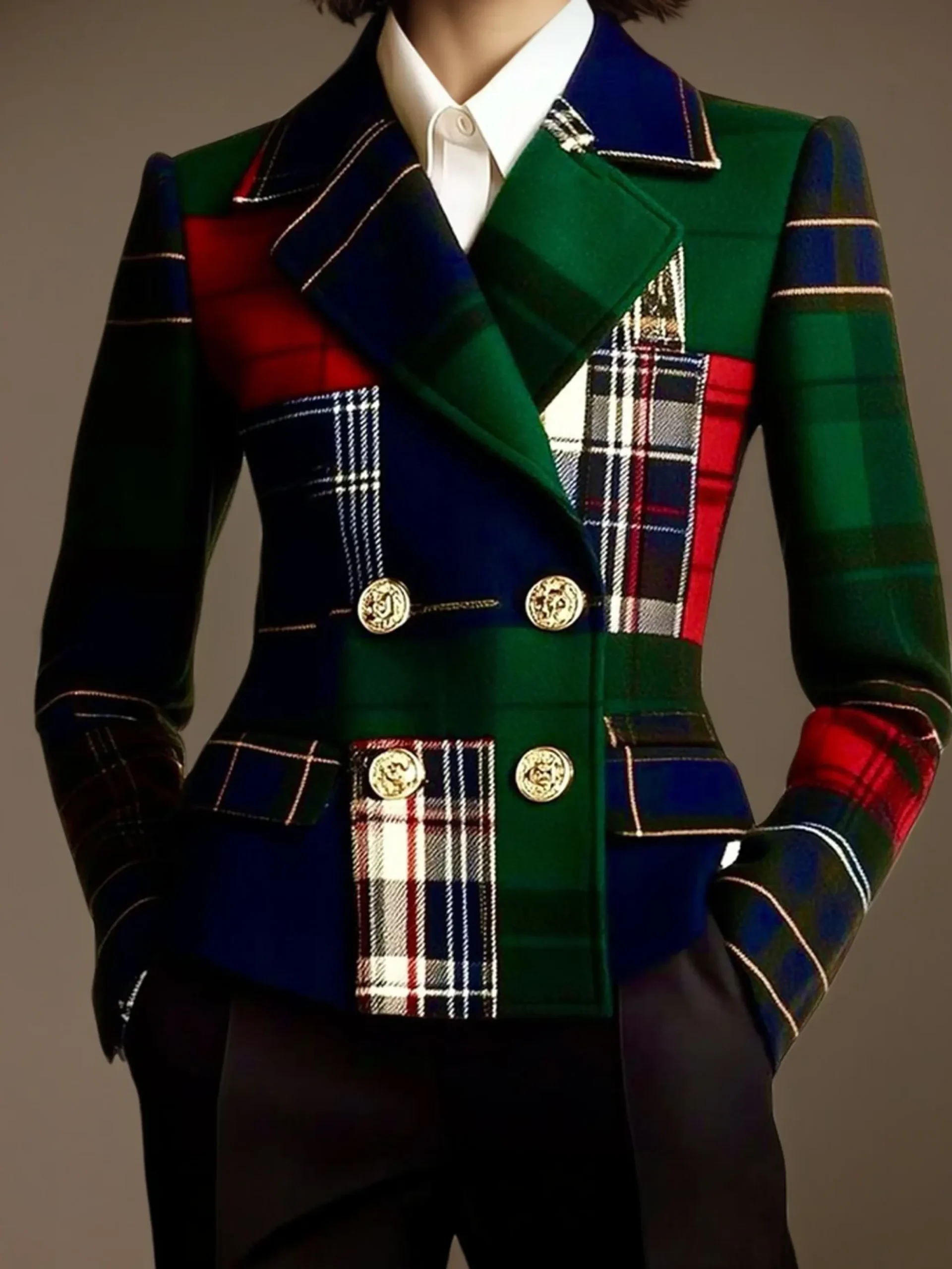 Urban Printing Plaid Lapel Collar Blazer