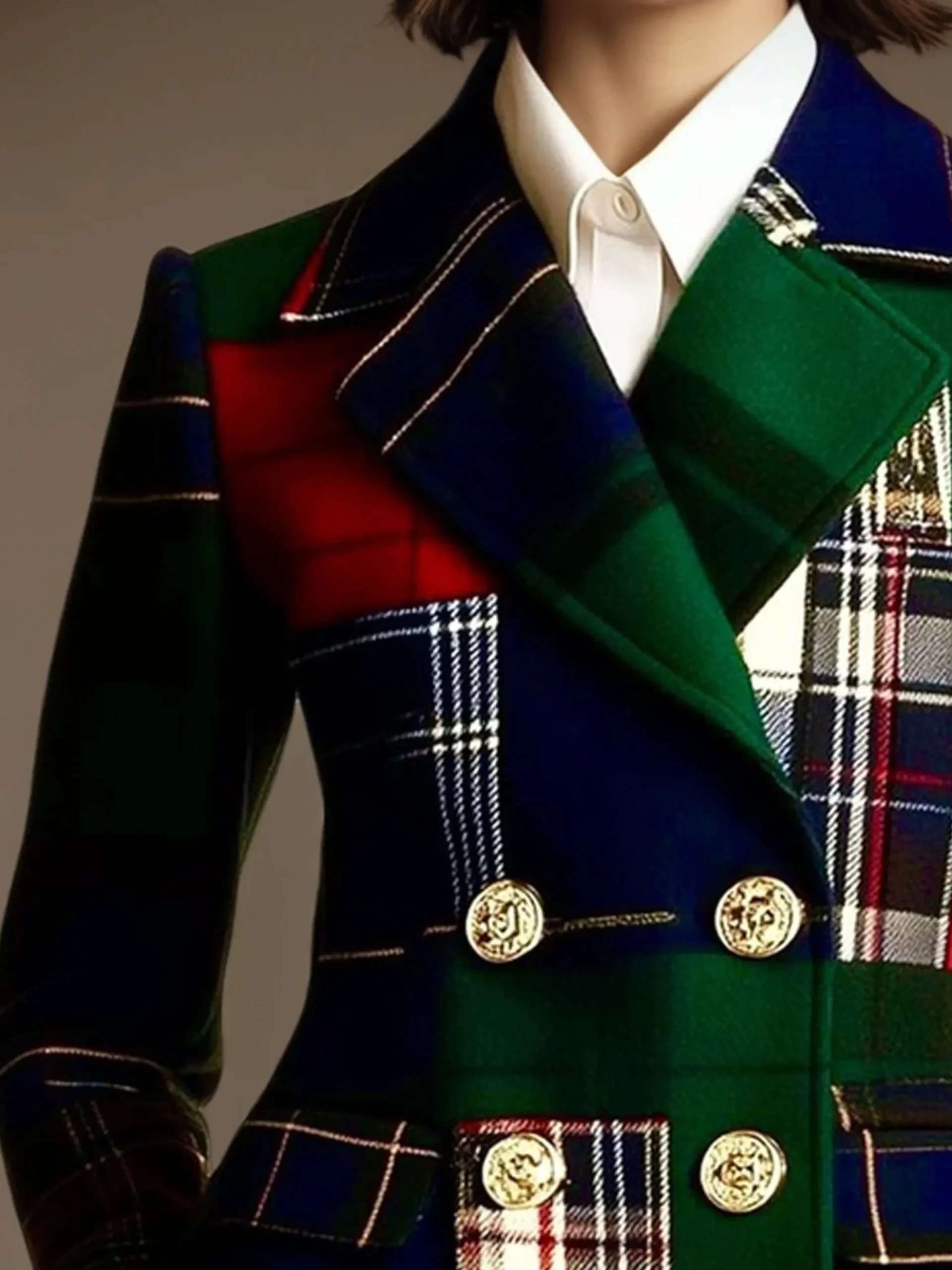 Urban Printing Plaid Lapel Collar Blazer