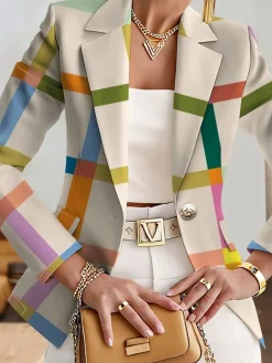 Urban Printing Plaid Lapel Collar Blazer
