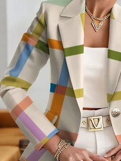 Urban Printing Plaid Lapel Collar Blazer