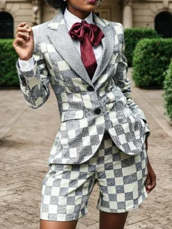 Urban Printing Plaid Lapel Collar Blazer