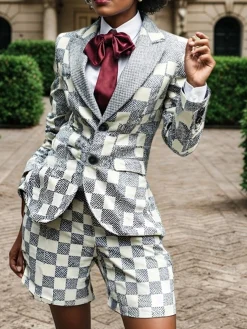 Urban Printing Plaid Lapel Collar Blazer