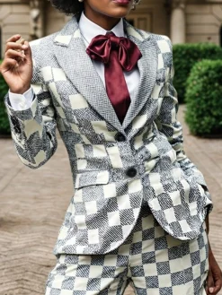 Urban Printing Plaid Lapel Collar Blazer