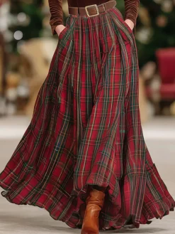 Urban Printing Plaid Maxi Skirt No Belt