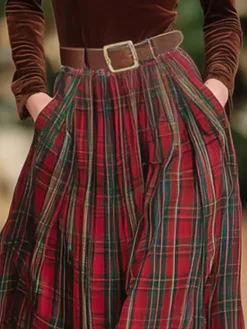Urban Printing Plaid Maxi Skirt No Belt