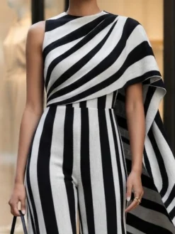 Urban Printing Striped Crew Neck Jumpsuit