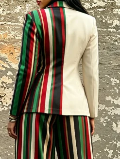 Urban Printing Striped Lapel Collar Blazer