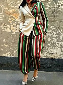 Urban Printing Striped Lapel Collar Blazer