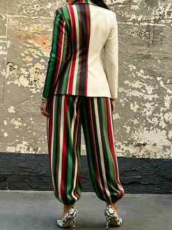 Urban Printing Striped Lapel Collar Blazer
