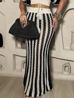 Urban Printing Striped Maxi Skirt