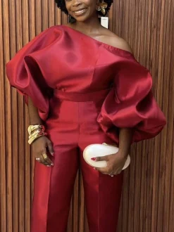 Urban Puff Sleeve Plain Asymmetrical Jumpsuit