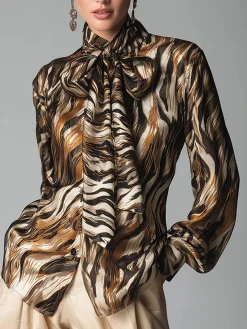 Urban Random Print Printing Stand Collar Blouse
