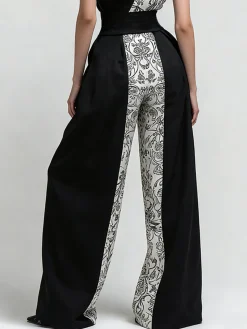 Urban Random Print Split Joint Wide Leg Pants