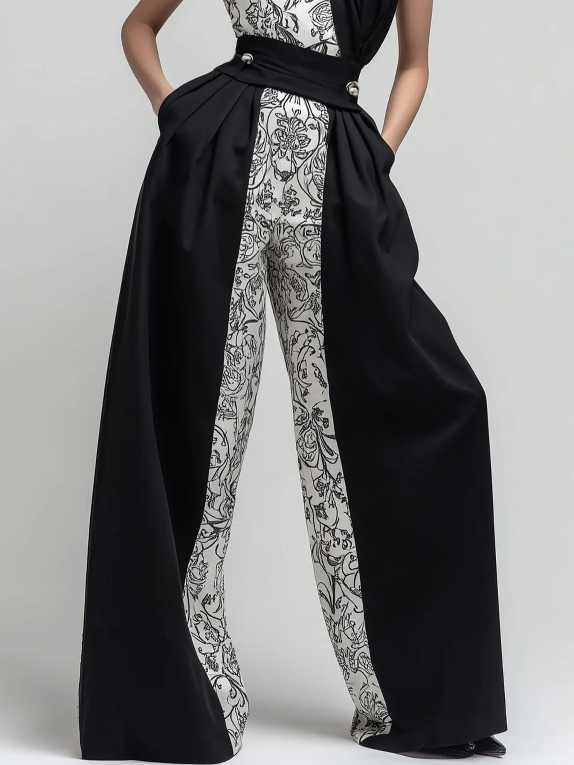 Urban Random Print Split Joint Wide Leg Pants