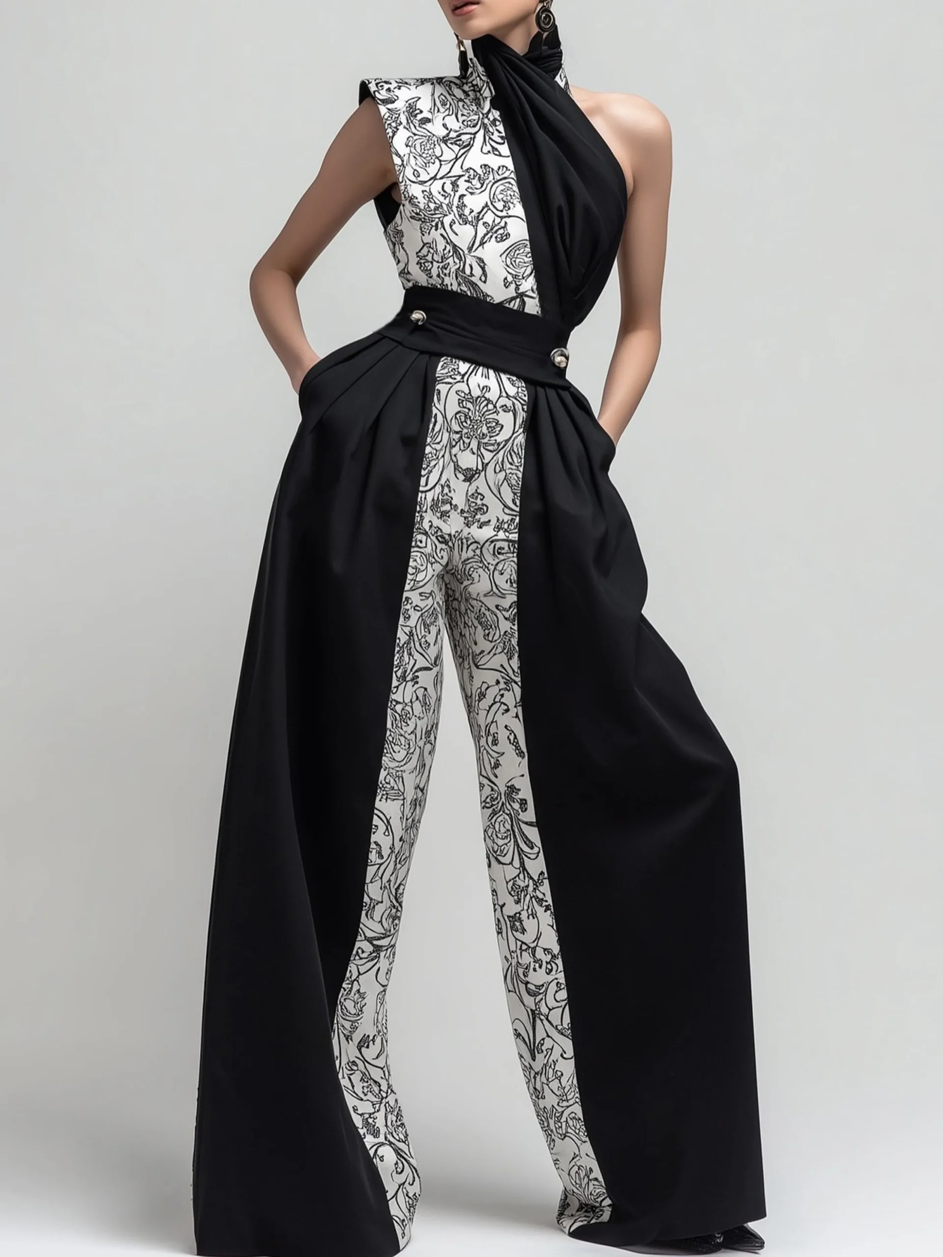 Urban Random Print Split Joint Wide Leg Pants