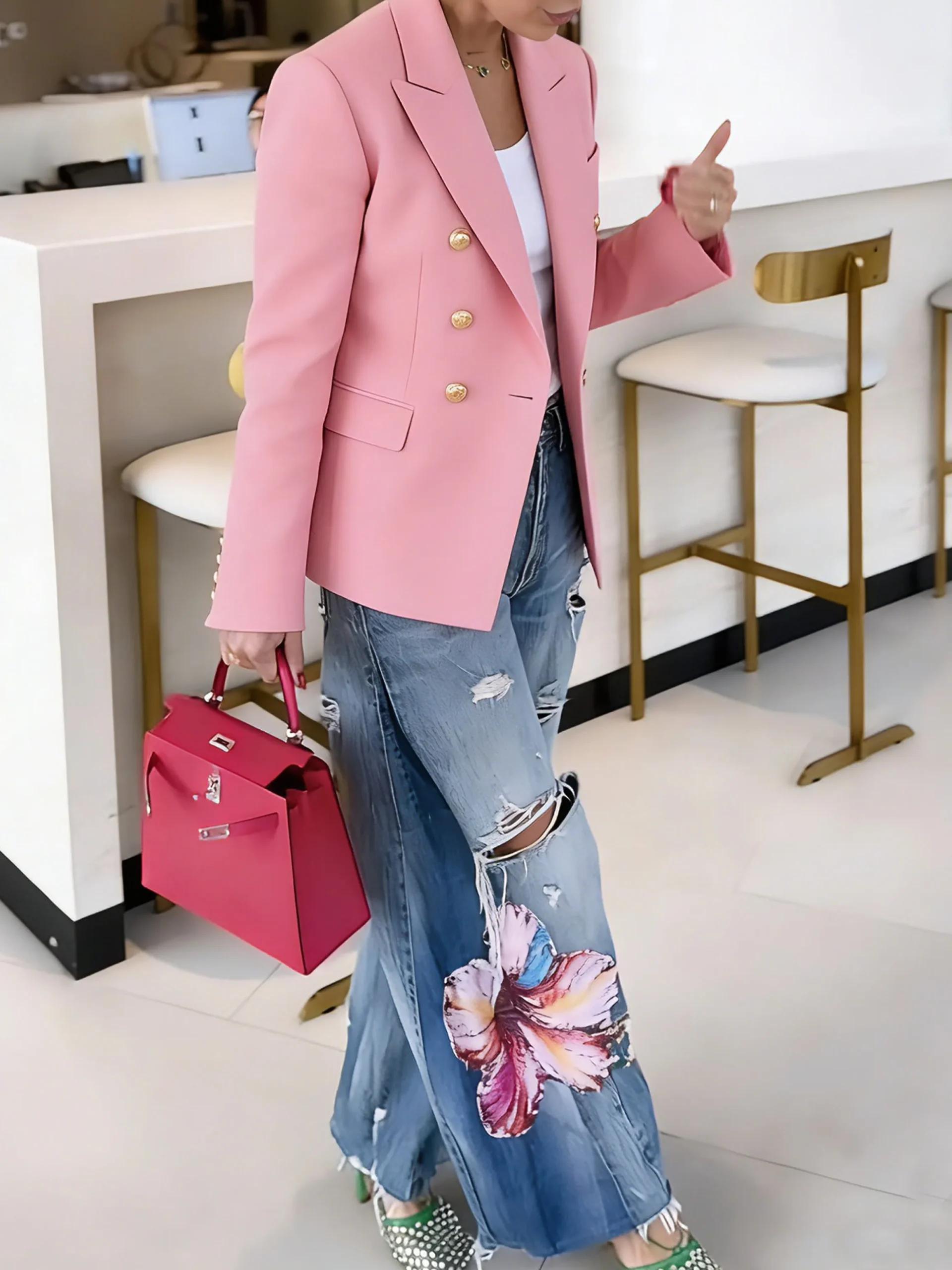 Urban Ripped Wide Leg Pants Loose H-Line Long Trousers for Daily
