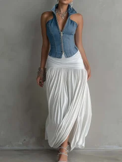 Urban Ruched Plain Maxi Skirt