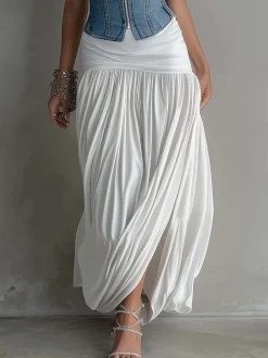 Urban Ruched Plain Maxi Skirt
