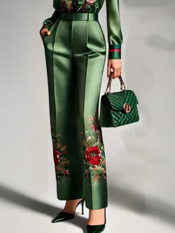 Urban Satin Floral Straight Pants