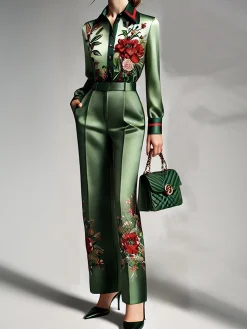 Urban Satin Floral Straight Pants