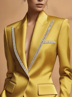 Urban Satin Piping Plain Lapel Collar Blazer