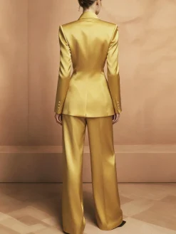 Urban Satin Piping Plain Lapel Collar Blazer