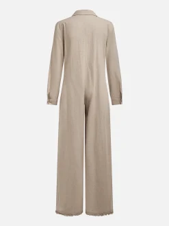 Urban Shawl Collar Long Sleeve Loose Linen Jumpsuit