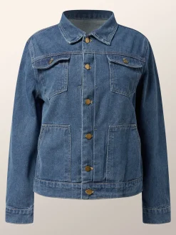 Urban Shirt Collar Pockets Long Sleeve Denim Coat